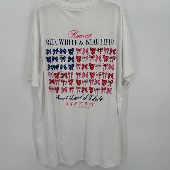 Simply Southern Short Sleeve T-Shirt sz 2XL White America Bows Tee NWT - Picture 1 of 5